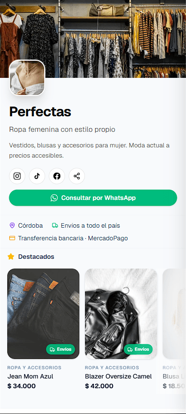 Captura d e una tienda en Emprendorito